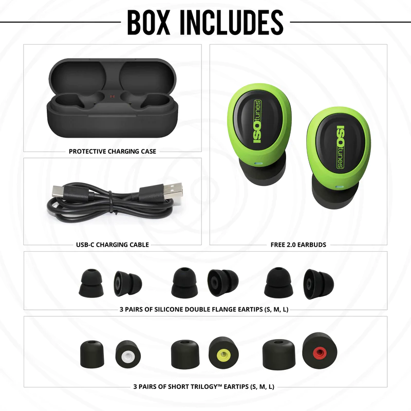 FREE 2.0 True Wireless Bluetooth Earbuds - Safety Green