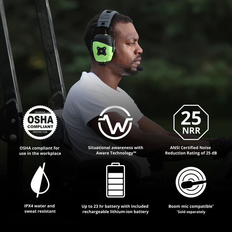 LINK Aware Bluetooth Earmuff - Safety Green, Ambient Listening Technology