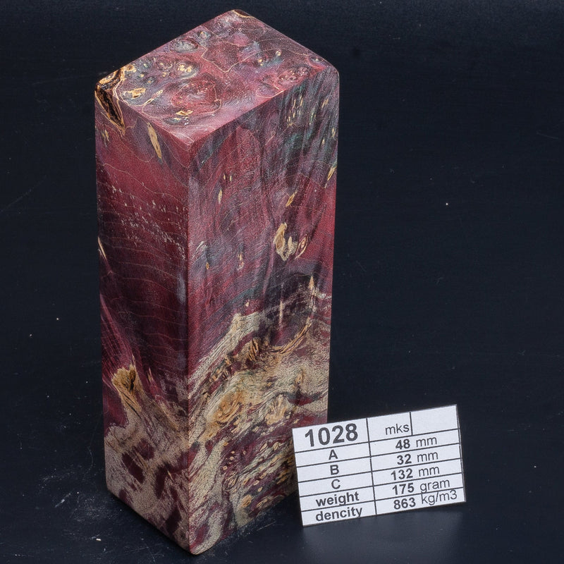 Albino Maple Burl, Birch and more by Oleg (Knife-Wood) Maple Burl - Bordeaux Albino 1028