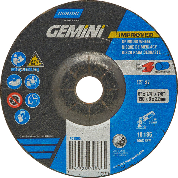 5 x 1/4 x 7/8 In. Gemini Grinding Wheel A 24 T T27