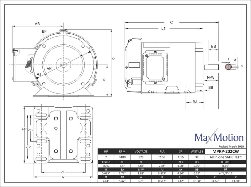 MAXMOTION 2HP 3 Phase Motor (3600 RPM)