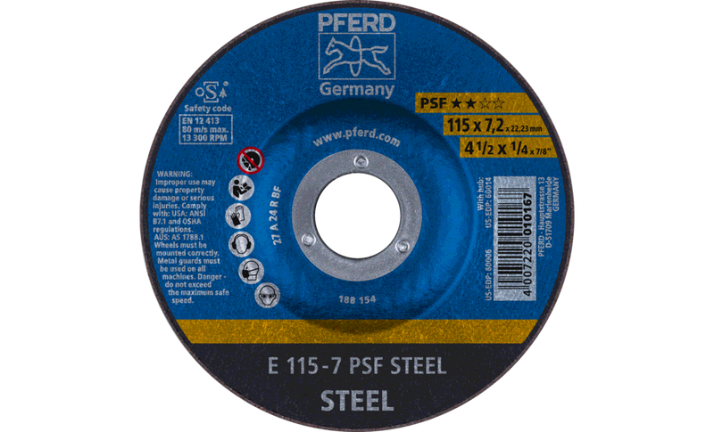 4-1/2" x 1/4 Grinding Wheel, 7/8" A.H. - PSF STEEL - Type 27