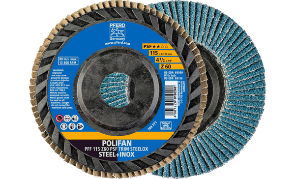 4-1/2" x 7/8" A.H. POLIFAN® Flap Disc - Z PSF TRIM STEELOX, Zirconia, 60 Grit, Flat