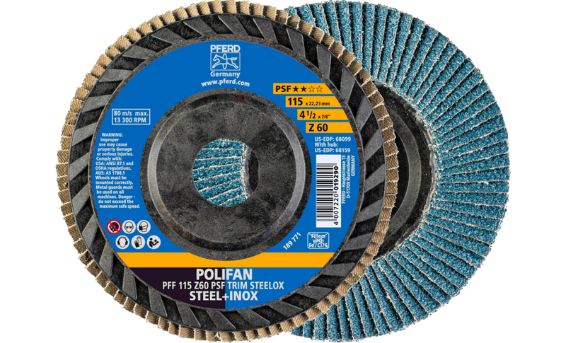 4-1/2" x 7/8" A.H. POLIFAN® Flap Disc - Z PSF TRIM STEELOX, Zirconia, 60 Grit, Flat